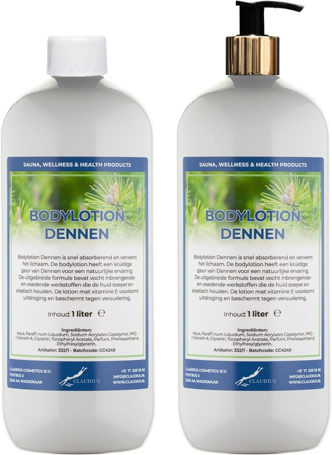 Bodylotion Dennen 1 Liter - met gouden pomp - set van 2 stuks
