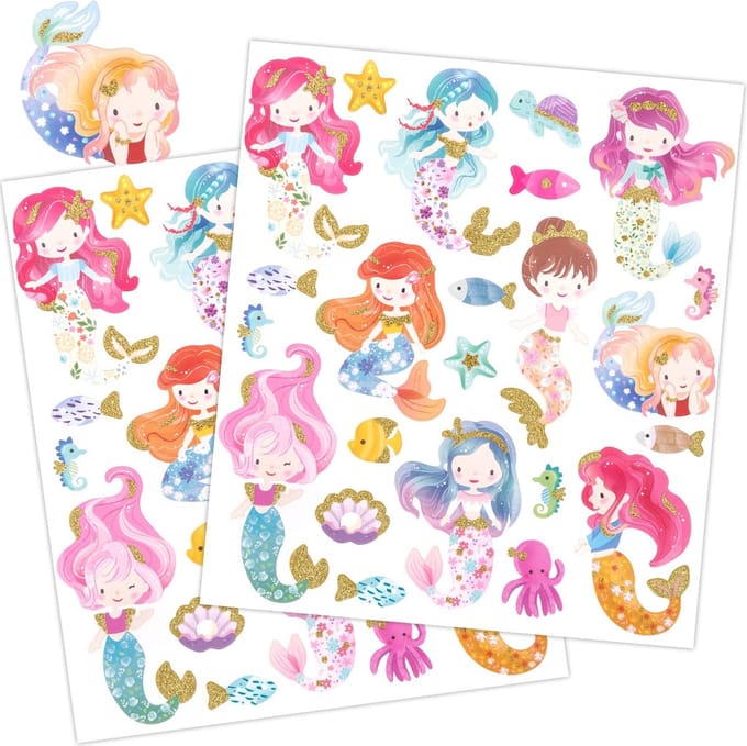 Zeemeermin Stickers met Gouden Glitters – 46 Stickers – 2 Stickervellen