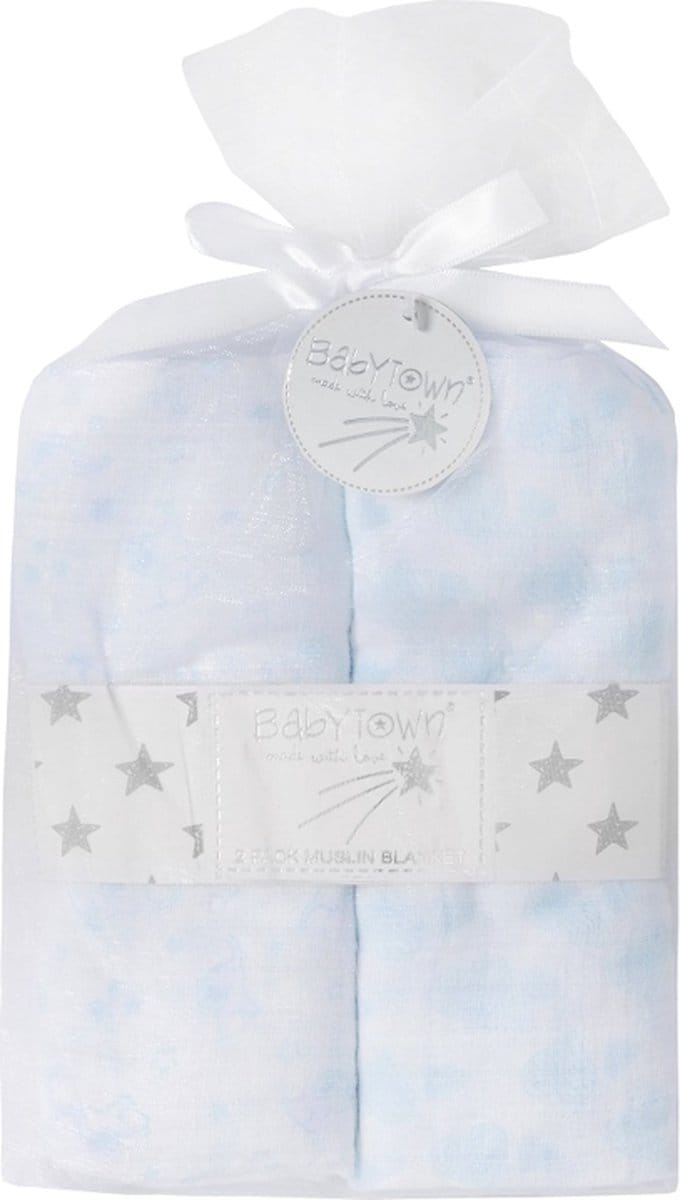 Babytown 2-Pack Hydrofiele Doek 76 x 76cm Olifant & Hartjes Wit/blauw- 19C206