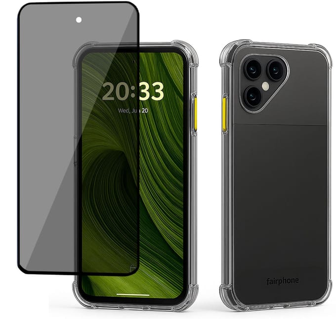 TechNow Hoesje + Privé Screenprotector geschikt voor Fairphone 6 Hoesje Screenprotector - Privacy Tempered Glass - Case Transparant