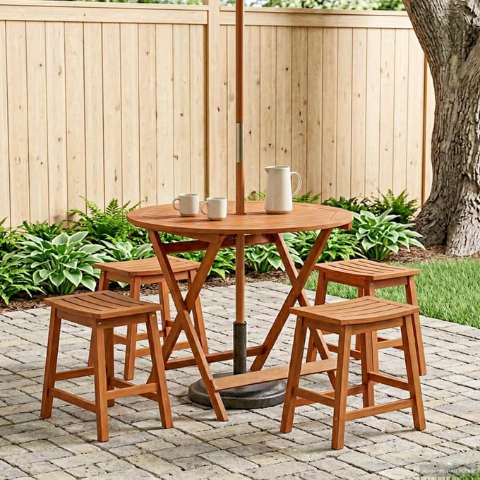 vidaXL Vouw Tuintafel Bruin Ø 90 x 75 cm Massief Eucalyptushout