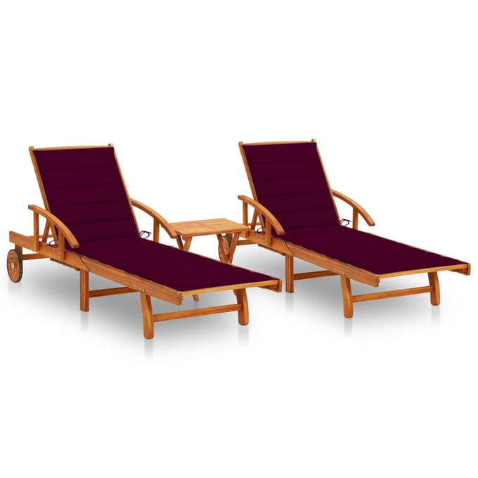 vidaXL - Ligstoelen - 2 - st - met - tafel - en - kussens - massief - acaciahout