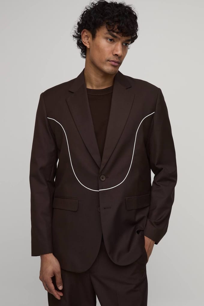 Rechte Pasvorm Western Blazer Met Paspeldetail | Chocolate | Size 36