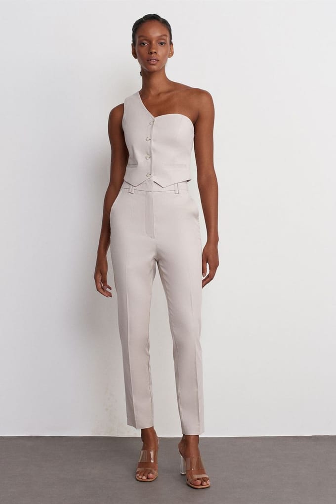Hoge Taille Slim Fit Crepe Broek