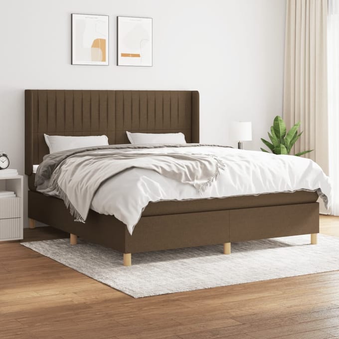 vidaXL - Boxspring - met - matras - stof - donkerbruin - 160x200 - cm