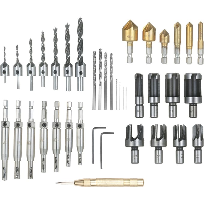 8-delige Houtbewerkings Afschuin Boorgereedschapsset Inclusief 7 stuks Drie-Punts Verzinkboortjes + 39PCS
