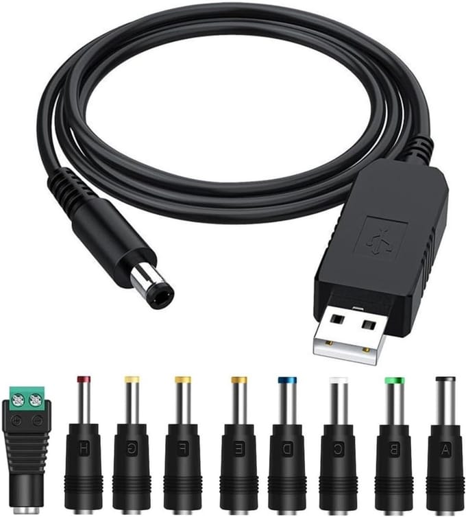 DC 5V naar DC 12V USB Voltage Step Up Converter Kabel met 9 Verwisselbare Aansluitstukken en LED Connector voor Opladen (100cm)