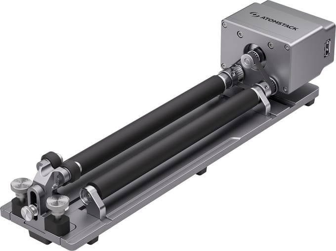 AtomStack R6 Roterende Roller – Verstelbare Parallelrollen – 0–120 mm Diameter – Slimme Herkenning – Compatibel met Hurricane – Voor Cilindrische Gravures