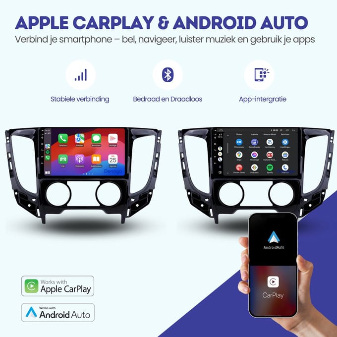 CarPlay autoradio geschikt voor Mitsubishi L200 | 2016 | Android 13 | Draadloos Apple CarPlay & Android Auto | 2GB + 32GB | QuadCore processor | Denago DNG-A185 | 2025 model | Bluetooth & Wifi