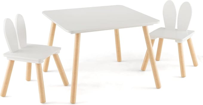 Kindertafel en stoelen set voor kinderen van 3 tot 6 jaar met konijnenvorm