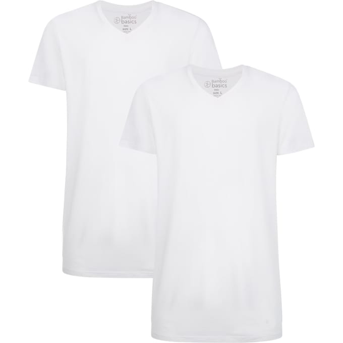 Comfortabel & Zijdezacht Bamboo Basics Long Fit T-Shirts Velo V-hals (2-pack) - Wit - S