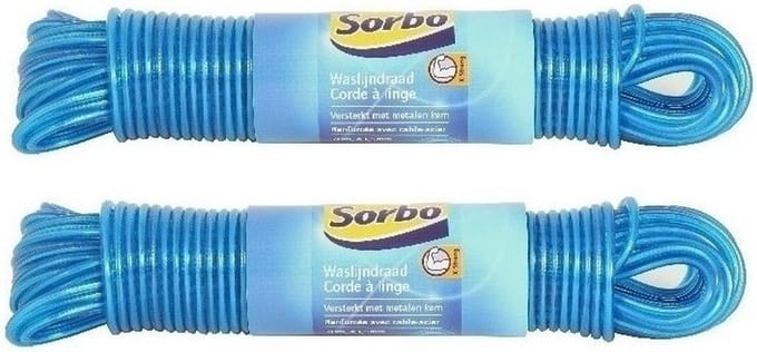 Sorbo Waslijn - 20 meter - 2 stuks - Staaldraad met coating