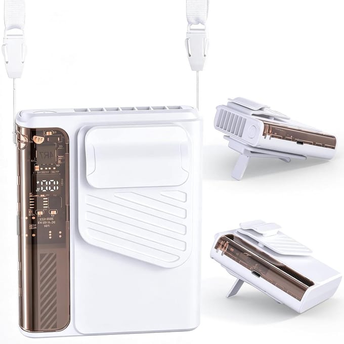 Draagbare Ventilator - Mini Cooler - Persoonlijke Koeling - LED Display - 10.3cm Hoog - Wit