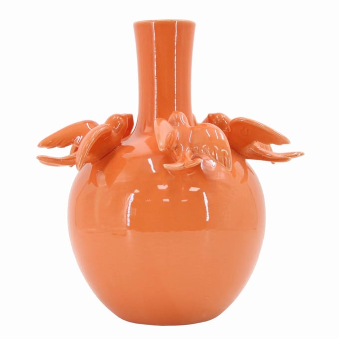 Vaas keramiek zwaluwen oranje