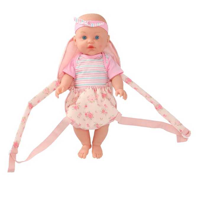 KiddyGo poppendraagzak roze bloem - poppenaccessoire verstelbaar.