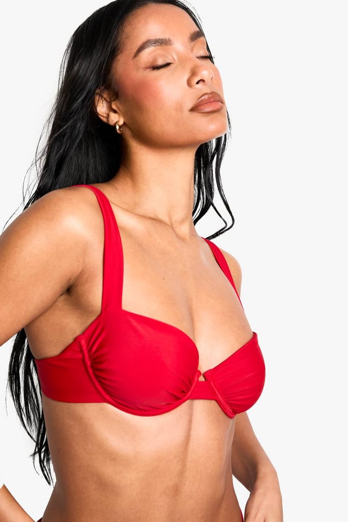boohoo Dames Petite Swimwear Essentials Balkon Bikini Top | Red | Maat: 32B