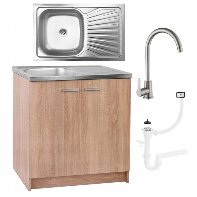 STAMAR - Keukenkast 80cm - Afvoer - Bevestiging - Eiken Sonoma