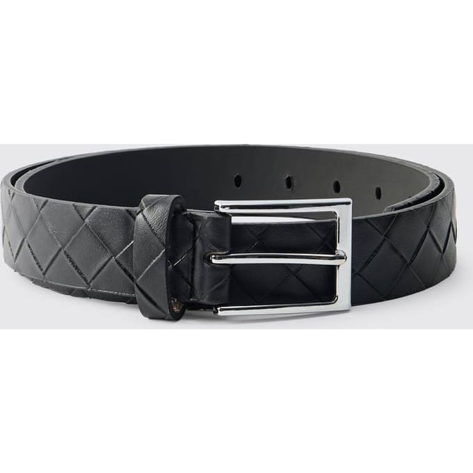 PU Diamant Geëmbosseerde Riem | Black | Size Large