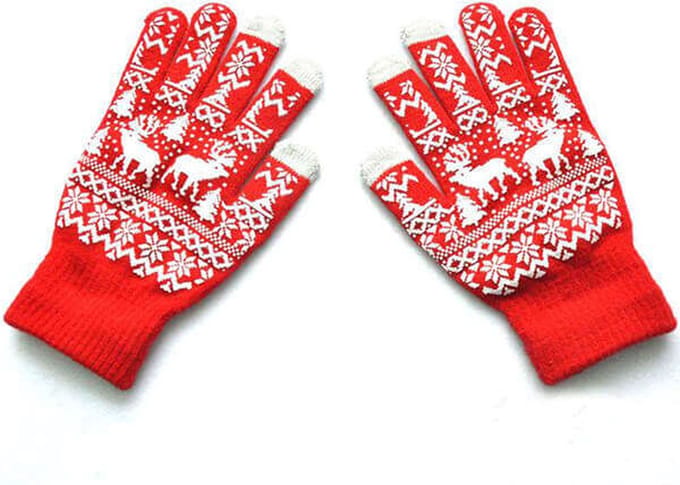Dames Kerst Handschoenen – Rood/Wit – Onesize