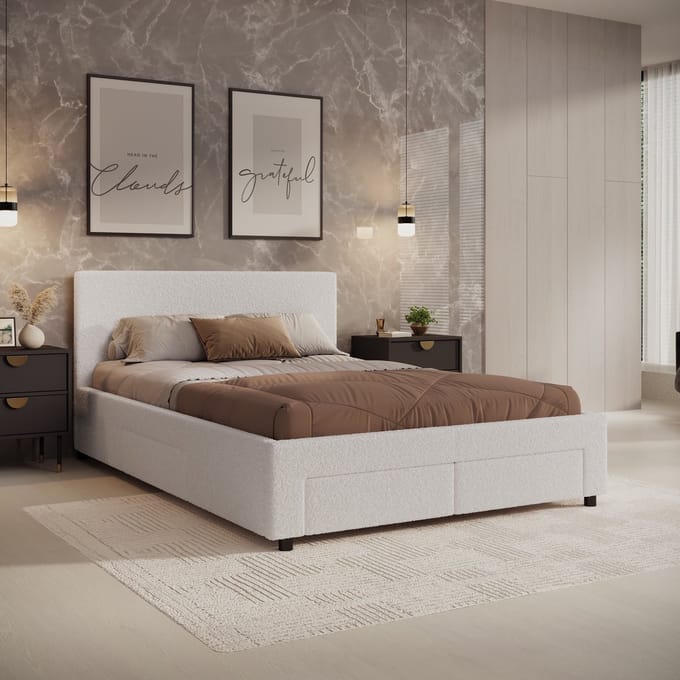 Meubella - Tweepersoonsbed Suente - Wit Teddystof - 140x200 cm