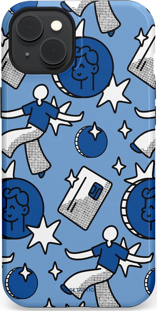 Casetastic hoesje geschikt voor Apple iPhone 15 Plus - MagSafe - Dubbellaagse bescherming - Geldroute - Fashion Case - Lichtblauw Grijs Donkergrijs