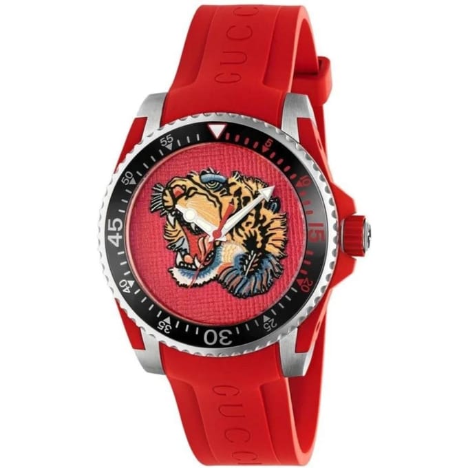 Gucci YA136315 Dive rode tijgerkop wijzerplaat herenhorloge