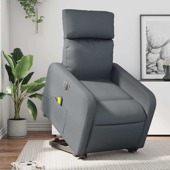 Vidaxl Opvouwbare Sta-Op Fauteuil Met Massage, Elektrisch, Grijs