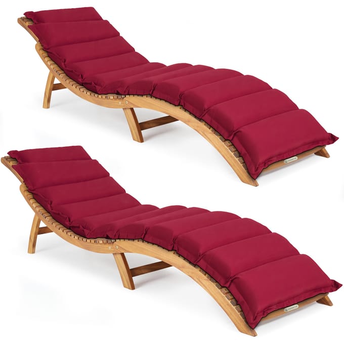 Ligbed Set van 2 Acaciahout FSC®-gecertificeerd incl kussen Rood