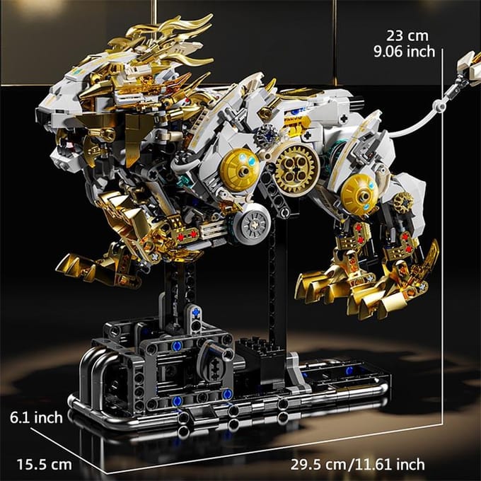 13090 Mechanisch Leeuw Dier Model Assemblage Bouwstenen Puzzel Verjaardag Speelgoed Cadeau brown