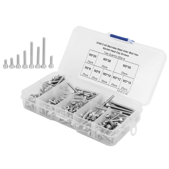 200 stuks Zeskantkop Schroef 304 Roestvrij Staal Verpakte Hardware Accessoires M3