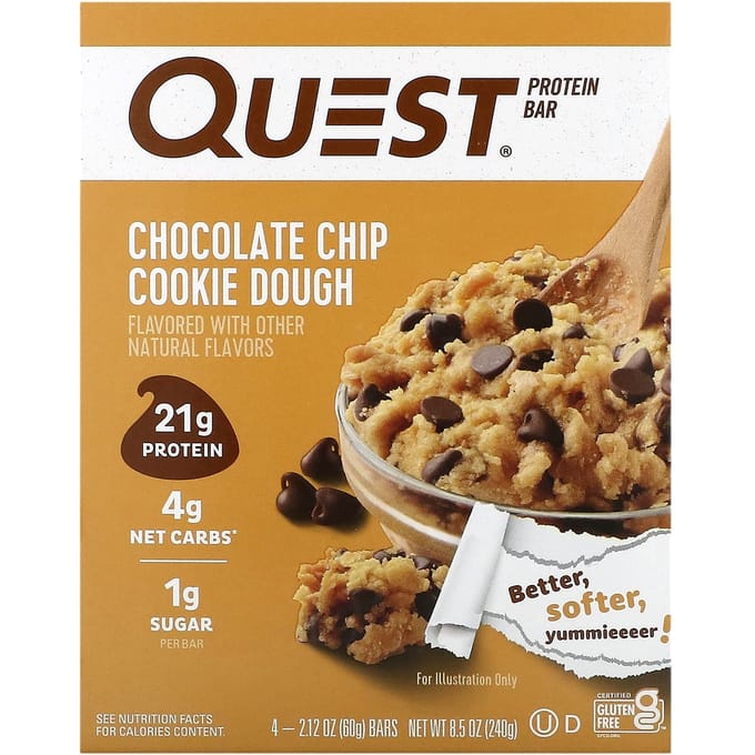 Quest Nutrition, Eiwitreep, Chocolate Chip Cookie Dough, 4 repen, 60 g (60 gr) elk