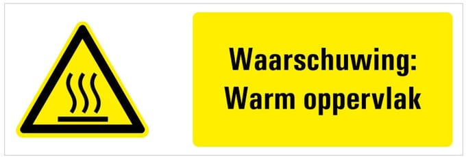 Tekststicker waarschuwing warm oppervlak, W017 200 x 75 mm