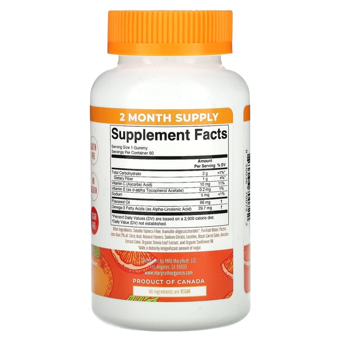 MaryRuth's, vegan omega-3 gummies, natuurlijke sinaasappel, 60 gummies
