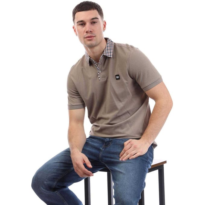 Weekend Offender Heren Geruit Kraag Katoenen Poloshirt (Steen)