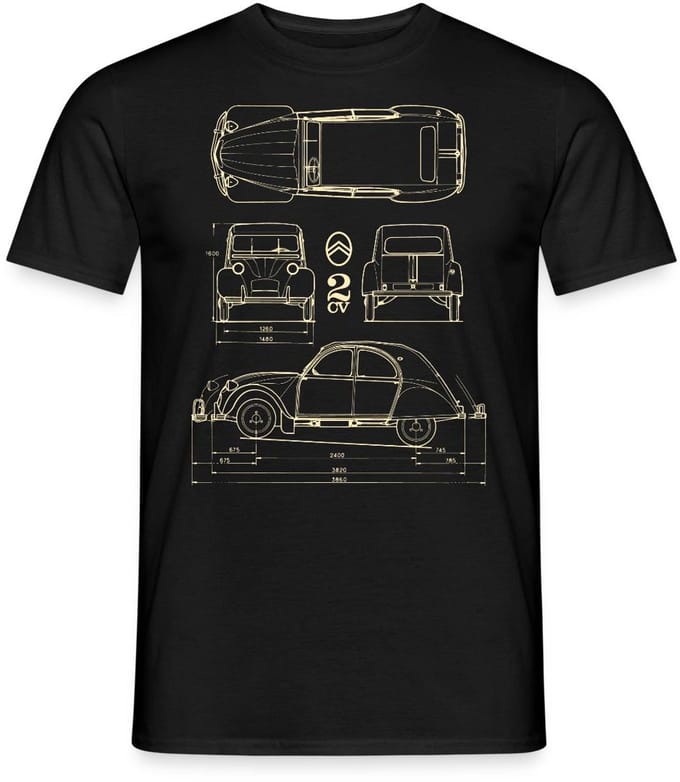 Citroën 2CV Maat Specificaties Blauwdruk T-Shirt Heren