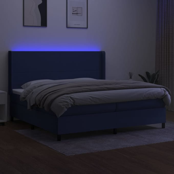 vidaXL - Boxspring - met - matras - en - LED - stof - blauw - 200x200 - cm