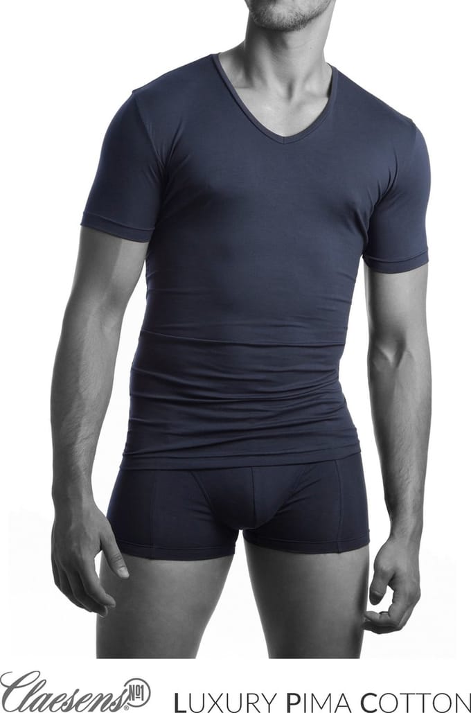 Claesen's® - T-Shirt Navy V-Neck PimaCLS 121-Navy-XL
