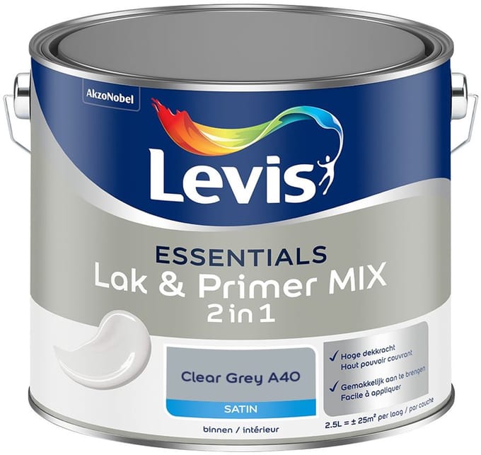 Levis - Essentials Lak & Primer Mix - Clear Grey A40 - Mengverf - 2,5 L