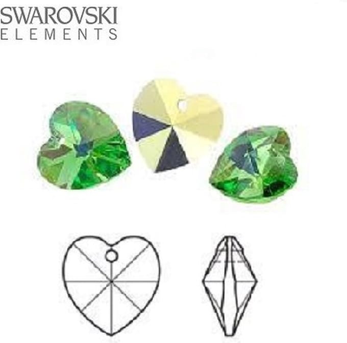 Swarovski Elements, 6 hartjes 10x10mm, peridot met foil rug (6202)