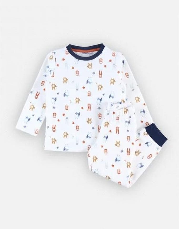 Noukie's - Pyjama - Jongen - Creme - Velour - dier all over 3 jaar 98