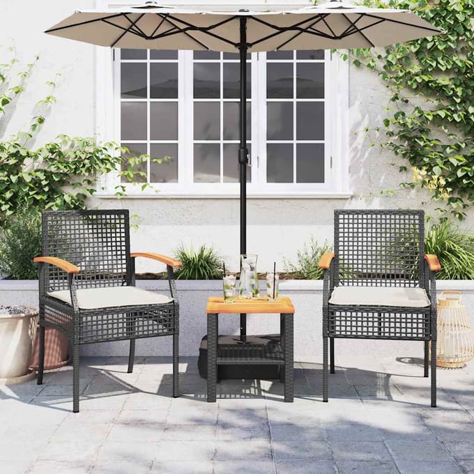 vidaXL - Tuinstoelen - 2 - st - met - kussens - poly - rattan - en - acaciahout - zwart