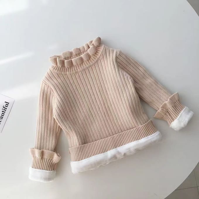 Kinderpullover Dames Winter Gebreide Trui met Dik Velvet en Warme Top Basislaag 130 abrikoos
