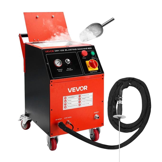 Machine de cryogénie par projection, 11LBS (5 kg) Machine de nettoyage cryogénique avec 4 buses, pression et quantité de glace carbonique réglables, nettoyeur blaster mobile