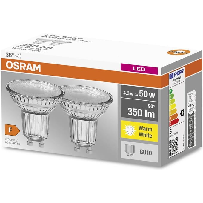 OSRAM LED reflectorlamp GU10 PAR16 4,3W 2.700K 36° set van 2