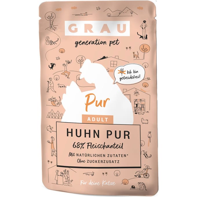GRAU Adult Graanvrij 16 x 125 g Kattenvoer - Kip Puur