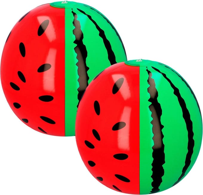 Opblaasbare fruit watermeloen XL - 2x - 35 cm - groot formaat - fun opblaasartikelen