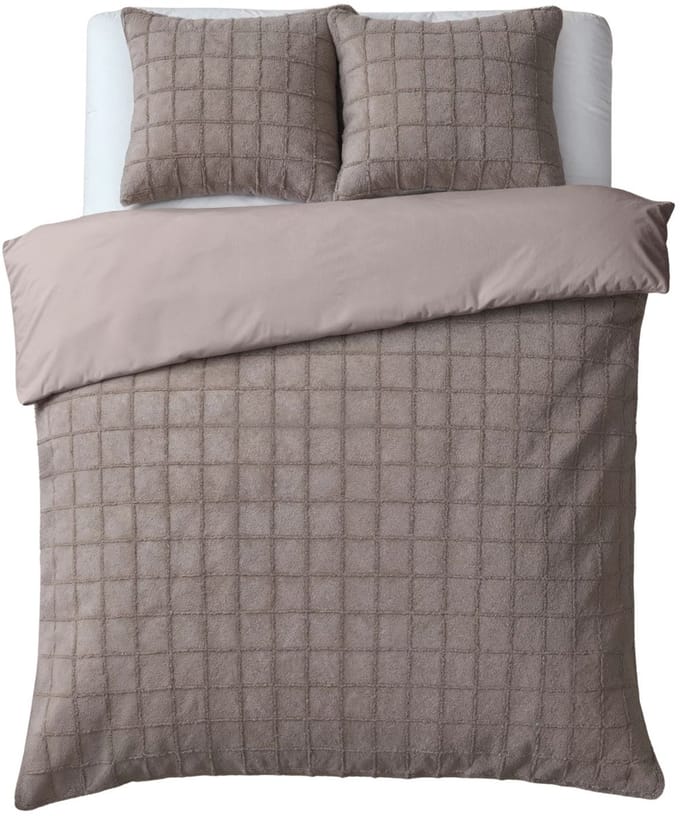 Droomtextiel Teddy Dekbedovertrek Fur Check - 200x200/220 cm - Taupe