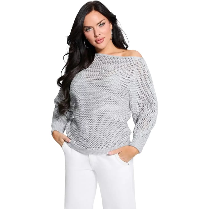 Vrouwelijke off-shoulder sweatshirt Guess Poa Metallic