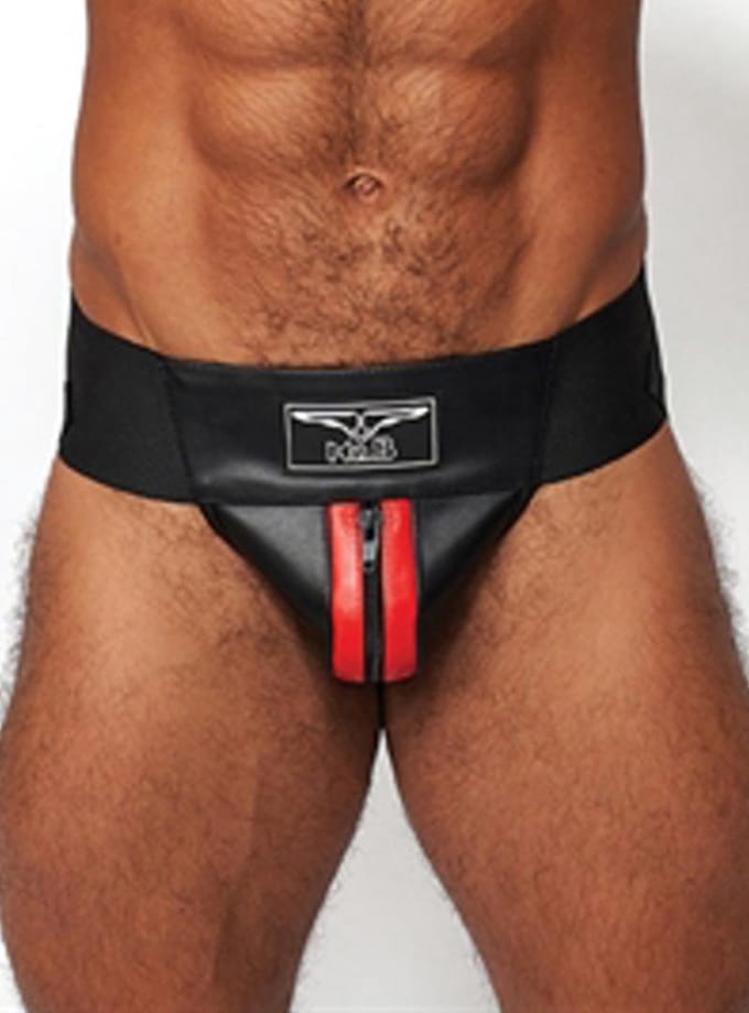 Mister b leather premium jockstrap black/red small