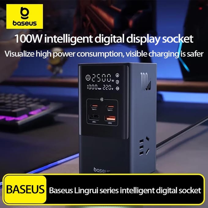 Baseus verticale digitale socket 100W snellaadstation/intelligente lader/multifunctionele lader/stekkerdoos/bureaublad socket zwart